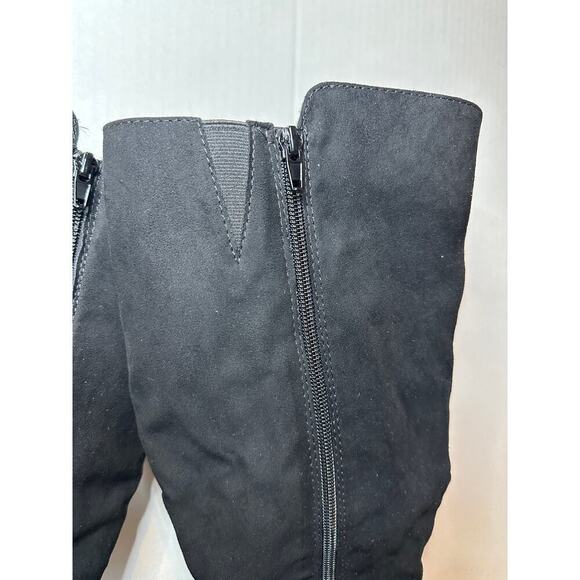 Black Casual Boots Size 7 Side Zipper Block Low Heel Faux Suede Everyday - Picture 4 of 9